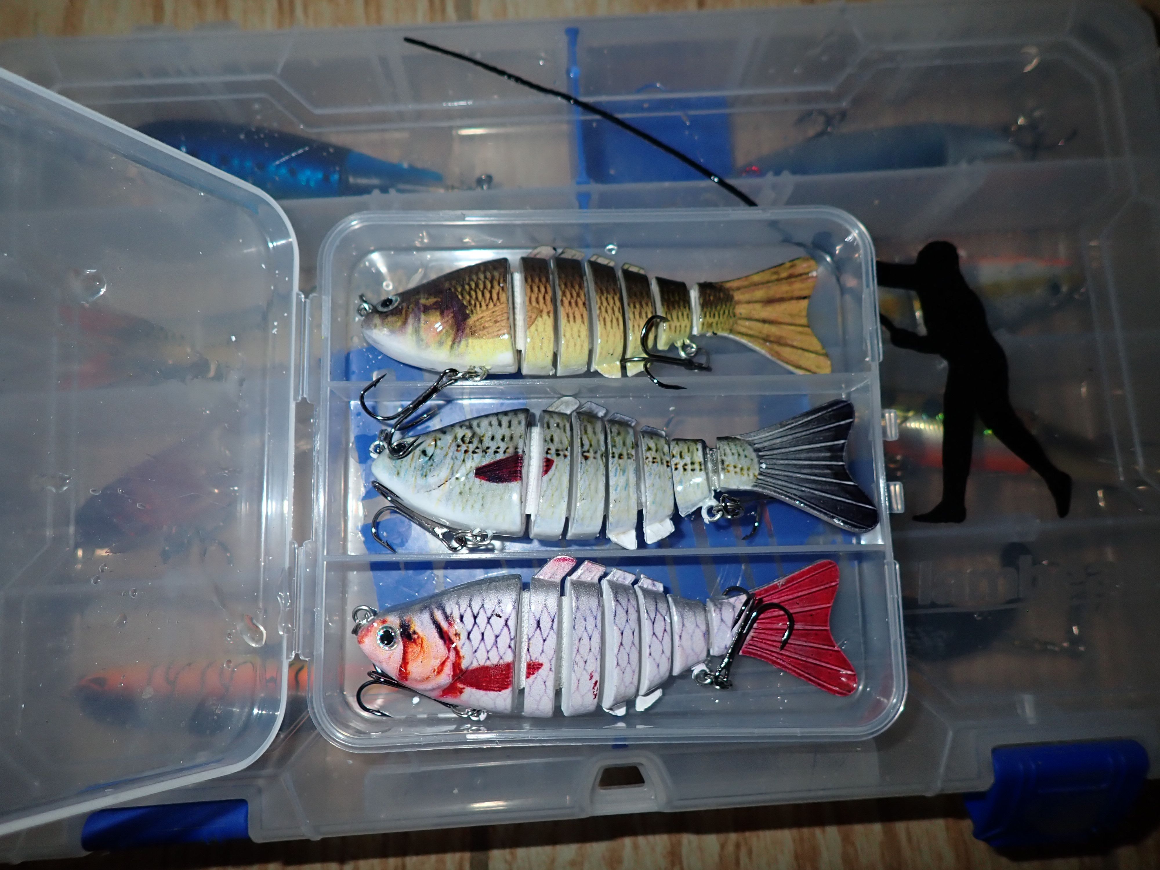estate sale fishing lures Hand-Painted Soft Paddle Tail Net some fish and a great deal with the high Two Clear Tackle Boxes With